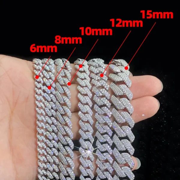 18MM 4 Row 925S & VVS Moissanite Prong Cuban Link Chain - Image 6