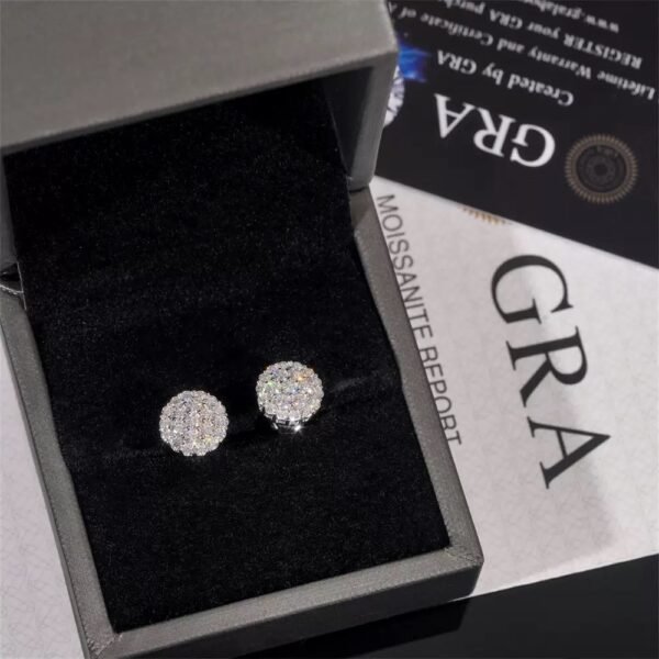 S925 Round Synthetic Moissanite Hip Hop Iced Out Halo Stud Earrings For Men Women Christmas Gift - Image 6