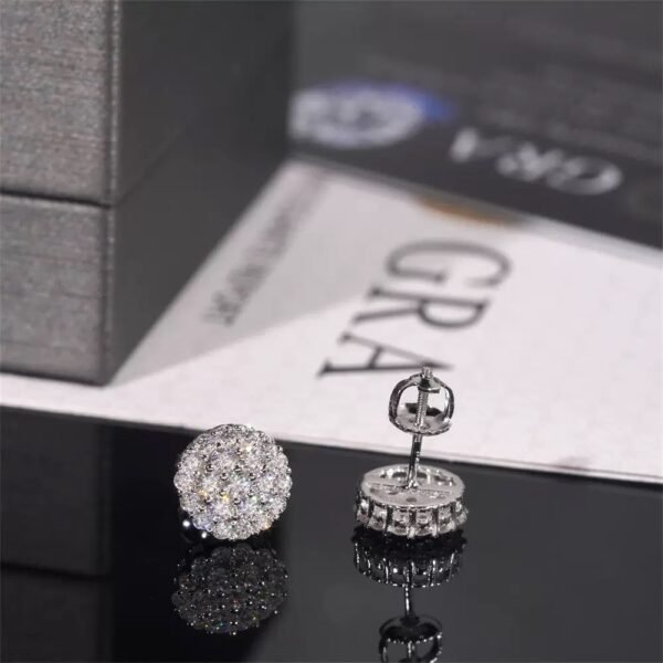 S925 Round Synthetic Moissanite Hip Hop Iced Out Halo Stud Earrings For Men Women Christmas Gift - Image 3