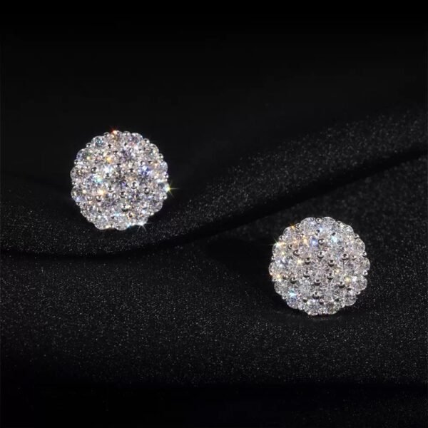 S925 Round Synthetic Moissanite Hip Hop Iced Out Halo Stud Earrings For Men Women Christmas Gift - Image 2