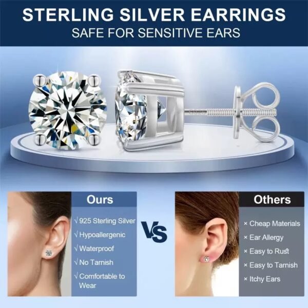 S925 7mm Round Moissanite Stud Earrings for Men Women, Hypoallergenic Lightweight  Silver Earrings - Image 7