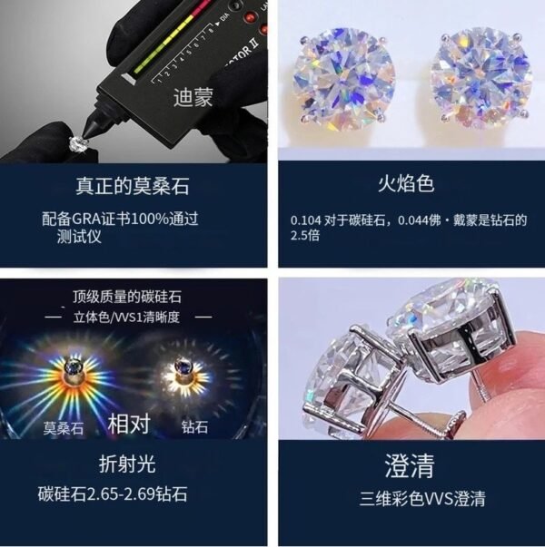 S925 7mm Round Moissanite Stud Earrings for Men Women, Hypoallergenic Lightweight  Silver Earrings - Image 8