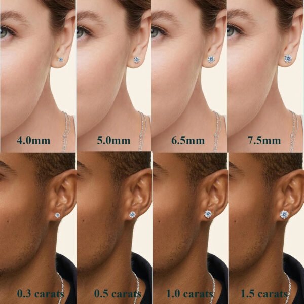 S925 7mm Round Moissanite Stud Earrings for Men Women, Hypoallergenic Lightweight  Silver Earrings - Image 9