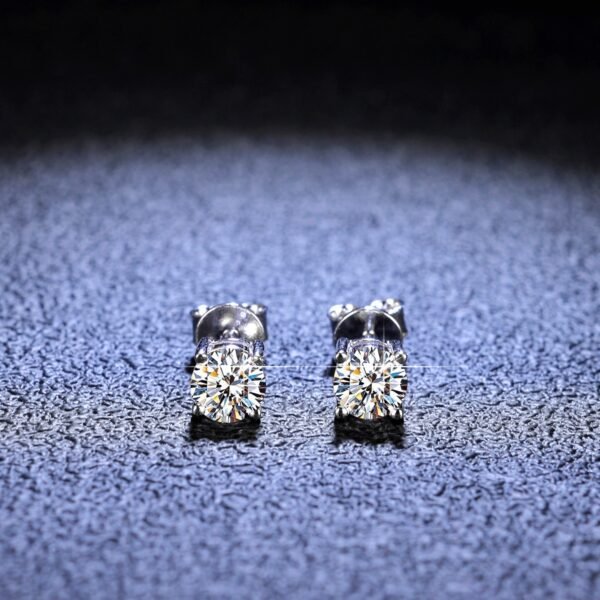 S925 7mm Round Moissanite Stud Earrings for Men Women, Hypoallergenic Lightweight  Silver Earrings - Image 2