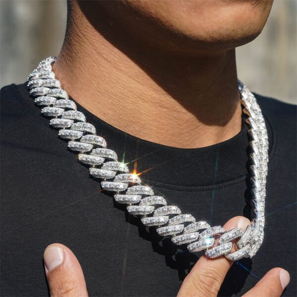 20MM 4 Row 925S & VVS Moissanite Prong Cuban Link Chain - Image 3