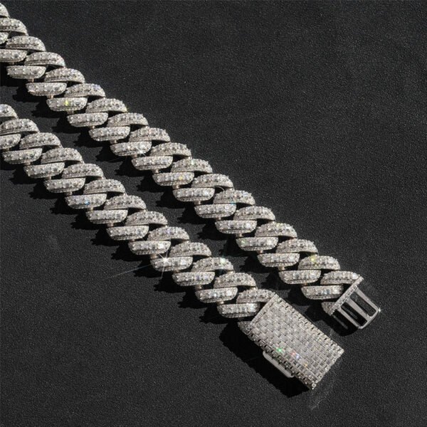 20MM 4 Row 925S & VVS Moissanite Prong Cuban Link Chain - Image 4