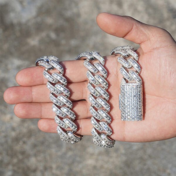 20MM 4 Row 925S & VVS Moissanite Prong Cuban Link Chain - Image 6
