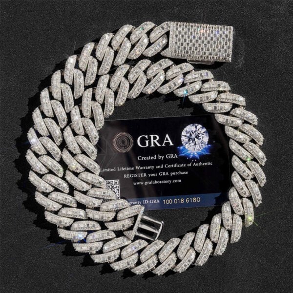 20MM 4 Row 925S & VVS Moissanite Prong Cuban Link Chain - Image 7