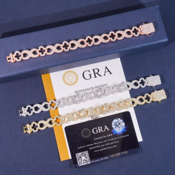 13mm Clover Cuban Chain S925 VVS Synthetic Moissanite Hip Hop Tennis Bracelet - Image 7