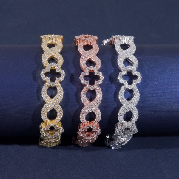 13mm Clover Cuban Chain S925 VVS Synthetic Moissanite Hip Hop Tennis Bracelet - Image 4