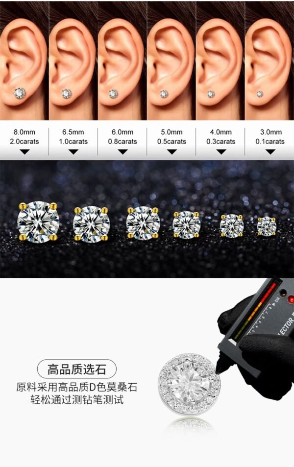 S925 Round Moissanite Halo Stud Earrings for Men Women, Iced Out Hip Hop Style Premium Gemstone Jewelry Gifts - Image 6