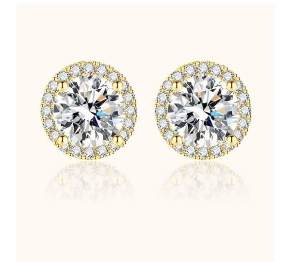 S925 Round Moissanite Halo Stud Earrings for Men Women, Iced Out Hip Hop Style Premium Gemstone Jewelry Gifts - Image 2