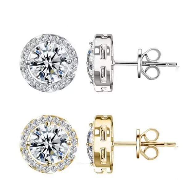 S925 Round Moissanite Halo Stud Earrings for Men Women, Iced Out Hip Hop Style Premium Gemstone Jewelry Gifts