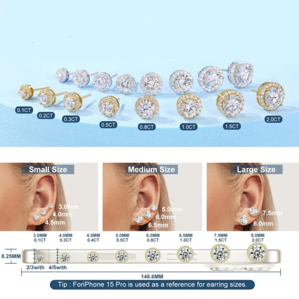 "925 Sterling Silver Moissanite Hip Hop Earrings Iced Out Halo Design Unisex Luxury Gift - Image 17
